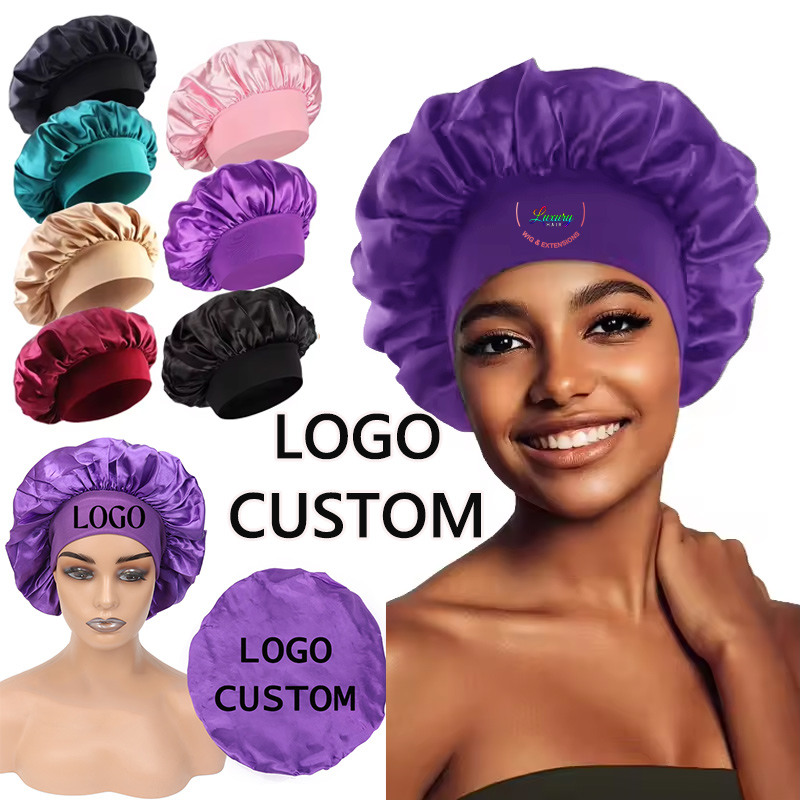 Hair Care Logo - サテンボンネットヘアケアボンネット、ロゴカスタマイズ可能、女性用オーバーナイトスリーピングキャップ、快適なシルクボンネット、ヘアウィッグアクセサリー