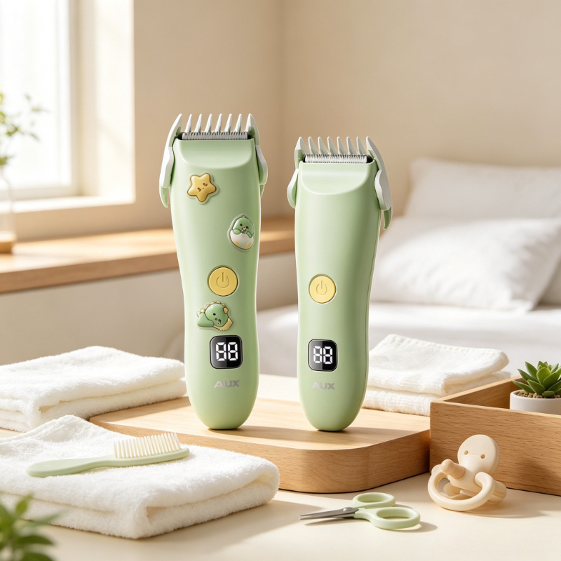 Hair Care Works - ベビーヘアクリッパー 静音 防水 セラミック製丸刃 LCDディスプレイ ガイドコーム付き