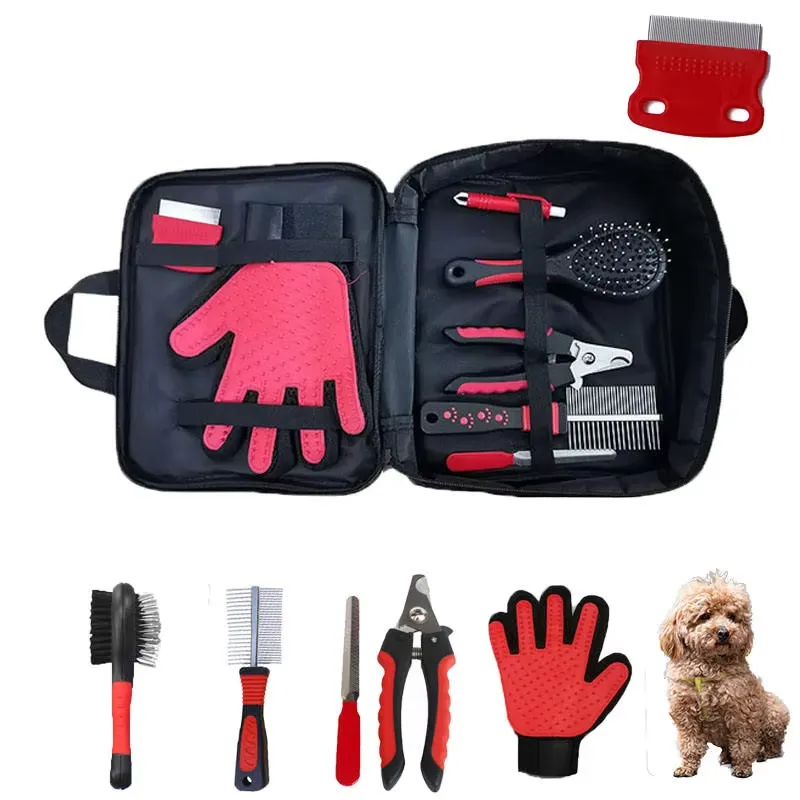 Hair Care Logo - ポータブル高級犬用グルーミングキット カスタムロゴ入り 7-in-1 クリーニングケアセット シリコン＆プラスチック製ツール 美容＆脱毛用