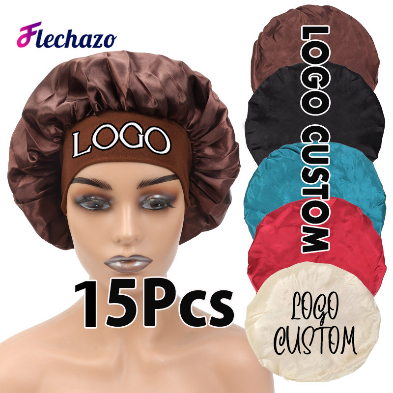 Hair Care Logo - シルクボンネット サテンヘアボンネット 夜用睡眠帽子 カスタムロゴ入り 15個入り ヘアケアボンネット