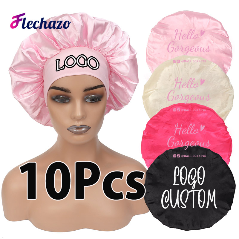 Hair Care Logo - ロゴカスタマイズシルクボンネットヘアケア用10個入りサテンキャップスリーピングボンネットヘアボンネット調整可能なゴムバンド付き