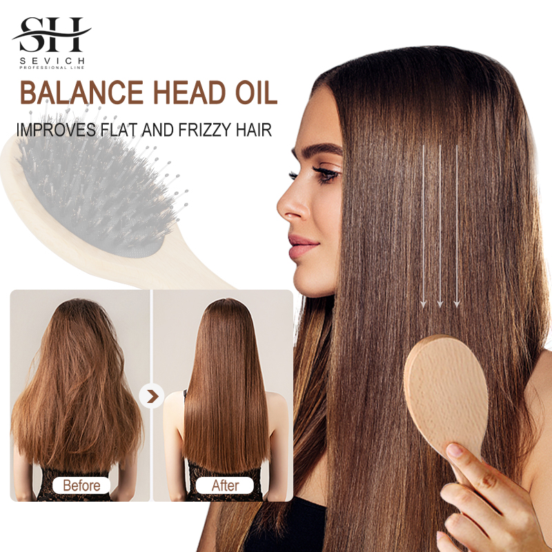 Hair Care Natural - 天然猪毛ふわふわコーム木製ハンドルヘアブラシ頭皮マッサージスタイリングもつれ解消サロンヘアケアブラシスタイリングツール