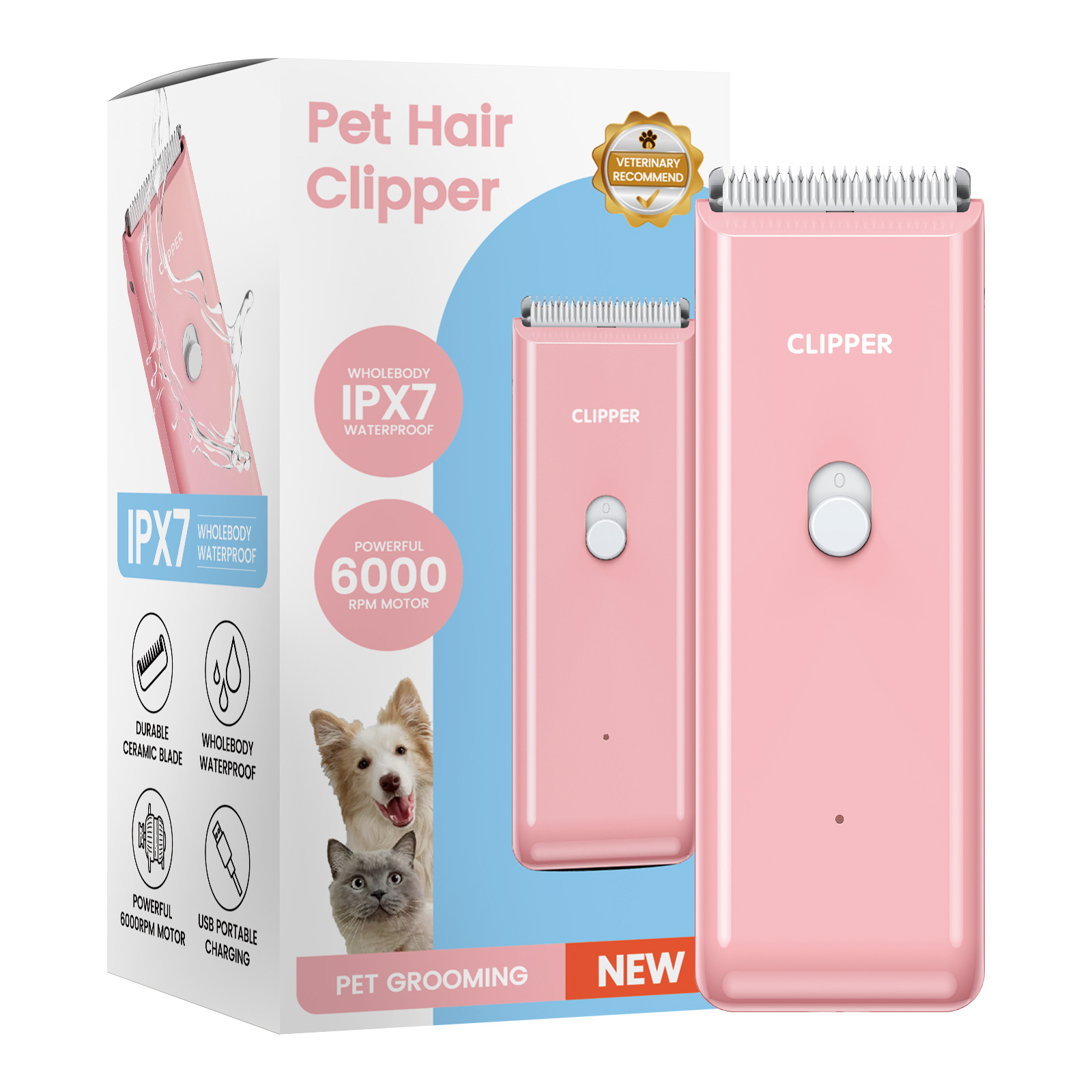 Hair Care Logo - 恐怖のないグルーミング！ 防水ペットバリカンは静かなモーターと安全なセラミック刃を備えています。 スタイリッシュなケアのために、色を選んでロゴを追加してください。