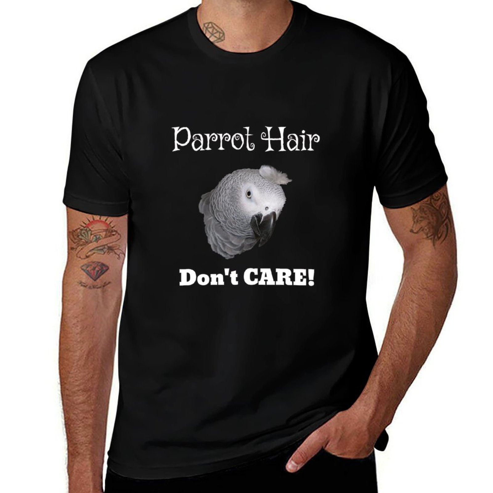 Hair Care Works - Parrot Hair Don't Care アフリカングレーパロット Tシャツ