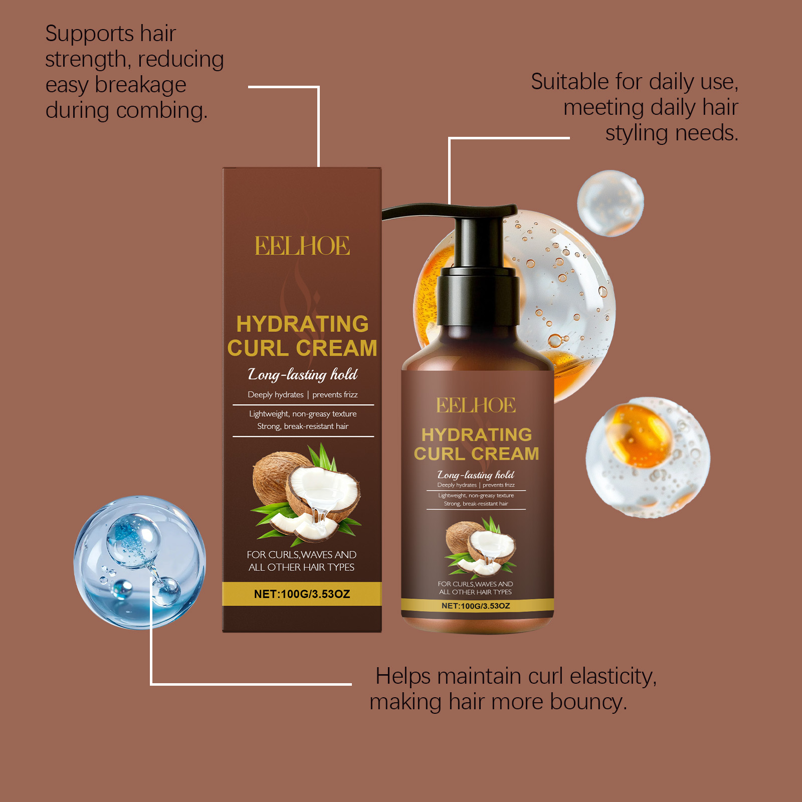 ウェーブヘアとカールヘア用のカールスタイリングクリーム、縮れ - Hair Care Natural のレビューと価格