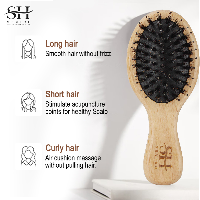 天然猪毛ふわふわコーム木製ハンドルヘアブラシ頭皮マッサージス - Hair Care Natural のレビューと価格