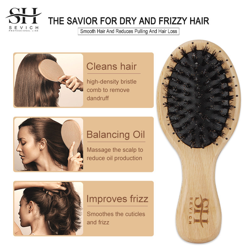 天然猪毛ふわふわコーム木製ハンドルヘアブラシ頭皮マッサージス - Hair Care Natural のレビューと価格